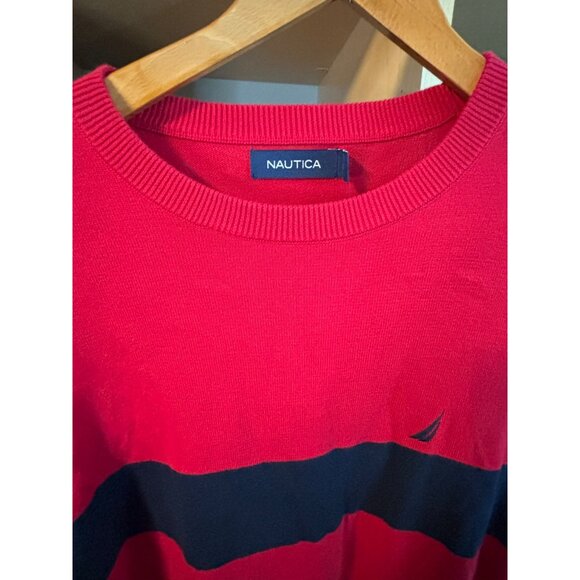 Nautica NWT Red Navy Striped Crewneck Sweater Sz Small - Picture 4 of 7